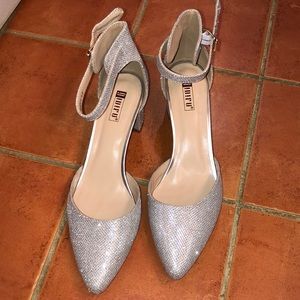 Silver block heel with pointed toe